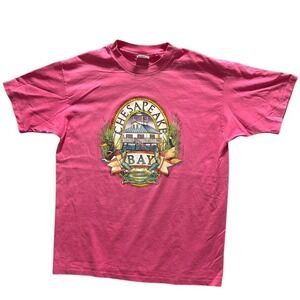 Vintage 1988 Hanes Fifty-Fifty Chesapeake Bay Pink Made in USA T-Shirt - XL